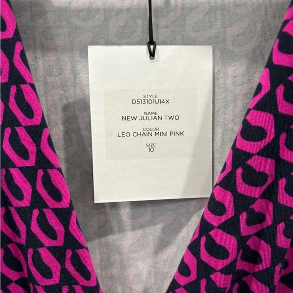 Diane Von Furstenberg Pink and Navy Leo Chain Dress - Picture 3 of 4